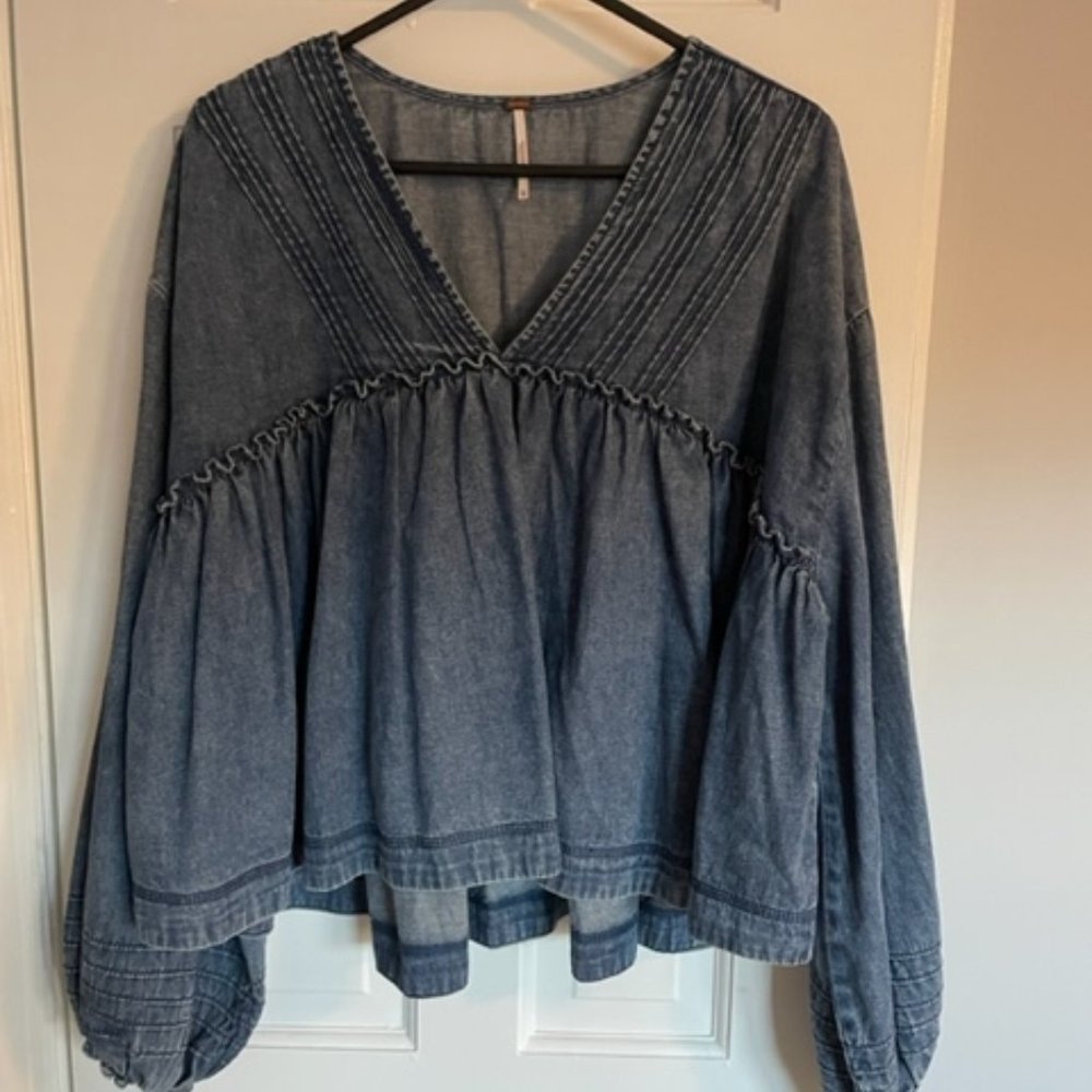 Free People Denim Peplum Top XL